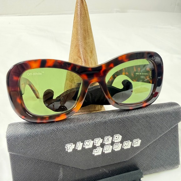 Off-White Virgil Sunglasses Dark Havana Tortoise Green Lens OERI040 6055 Italy main image 4